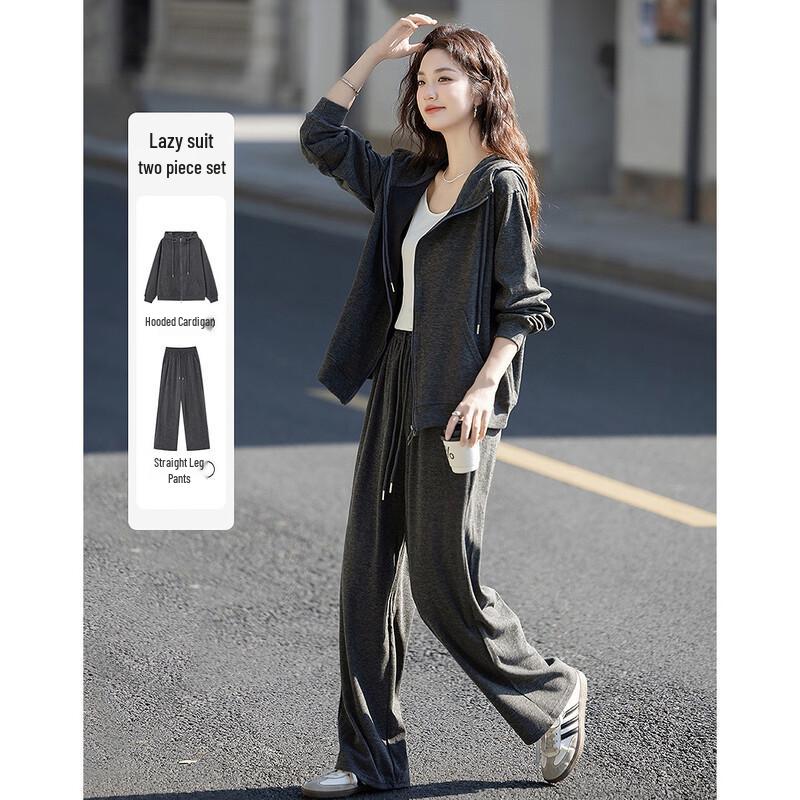 Demana Women s Hooded Cardigan & Straight Pants Set M