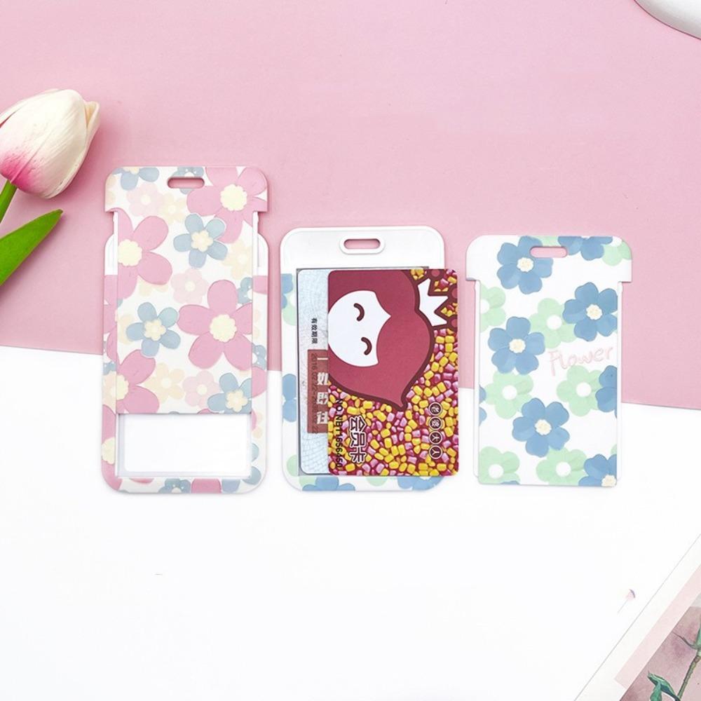 Sweet Floral Card Protective Sleeve Neck Strap Lanyard Card Holder Cute Card Case  ID/Bus/Bank Card