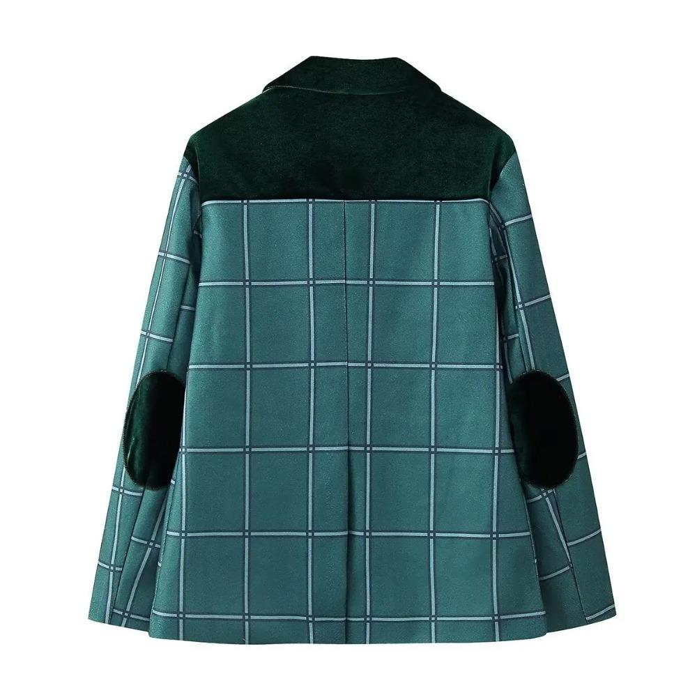 Spring and Autumn New Product Women's Fashion Simple Velvet Splice Embroidered Fabric Patch Long Sleeved Loose Suit Coat