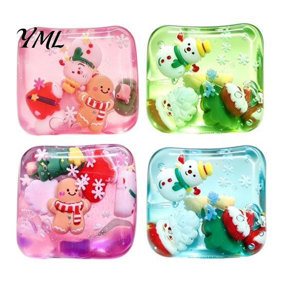 Fun Holiday Souvenirs for Teens Christmas Stress Relief Toy with Internal Dolls, Transparent Soft Maltose Relieving Squishy Toys Cube Sensory