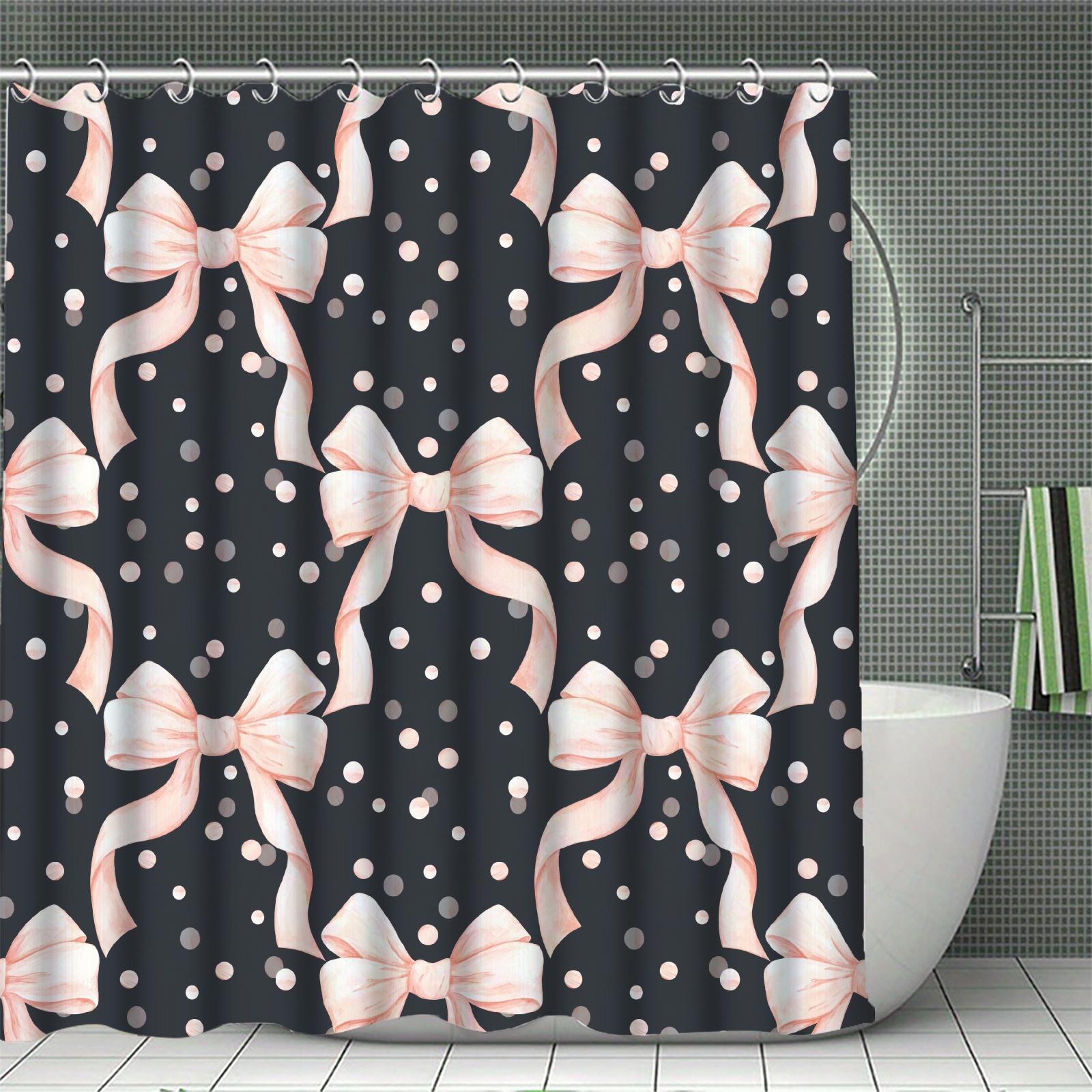 

Cool Shower Curtain Set Pink&Black Bowknot 3D Printed Waterproof Polyester Fabric Bath Curtains Home Bathroom Decor With 12 Hook 1pcs W90xH180cm