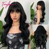 Light Pink Long Wavy Cosplay Synthetic Hair Wigs with Bangs for White Women Afro Lolita Water Wave Halloween Heat Reisitant Wig
