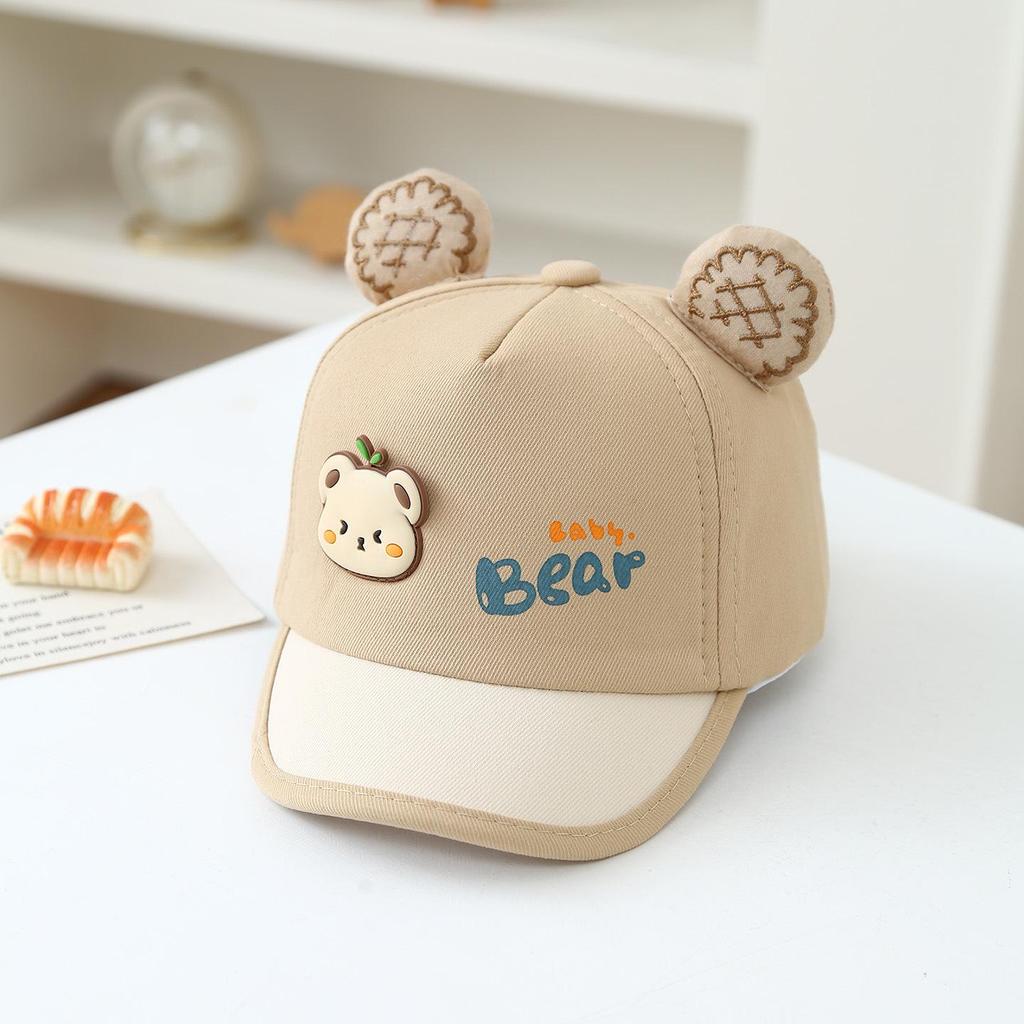 Cappellino da Sole per Bambini Stile Coreano con Orsetto Cartoon - Cappellino con Visiera a Blocchi di Colore per Bambini