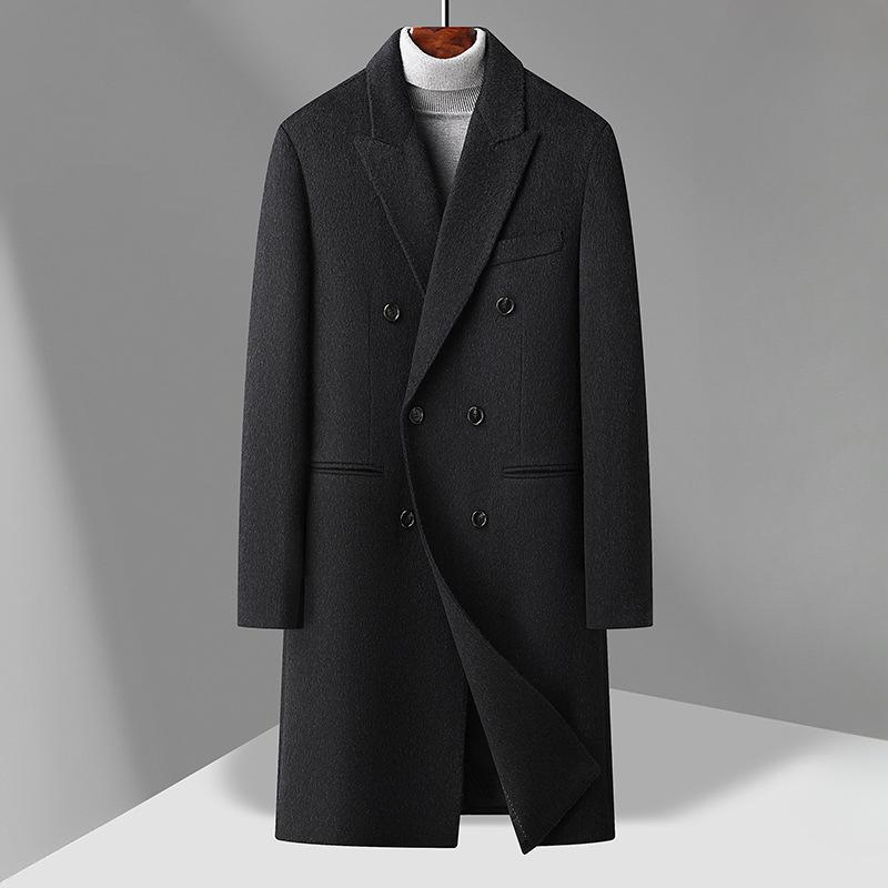 Woolen Coat Men's Autumn and Winter Double-breasted Long Thickened White Duck Down Take-off Liner Double-sided Woolen Coat Jacket
