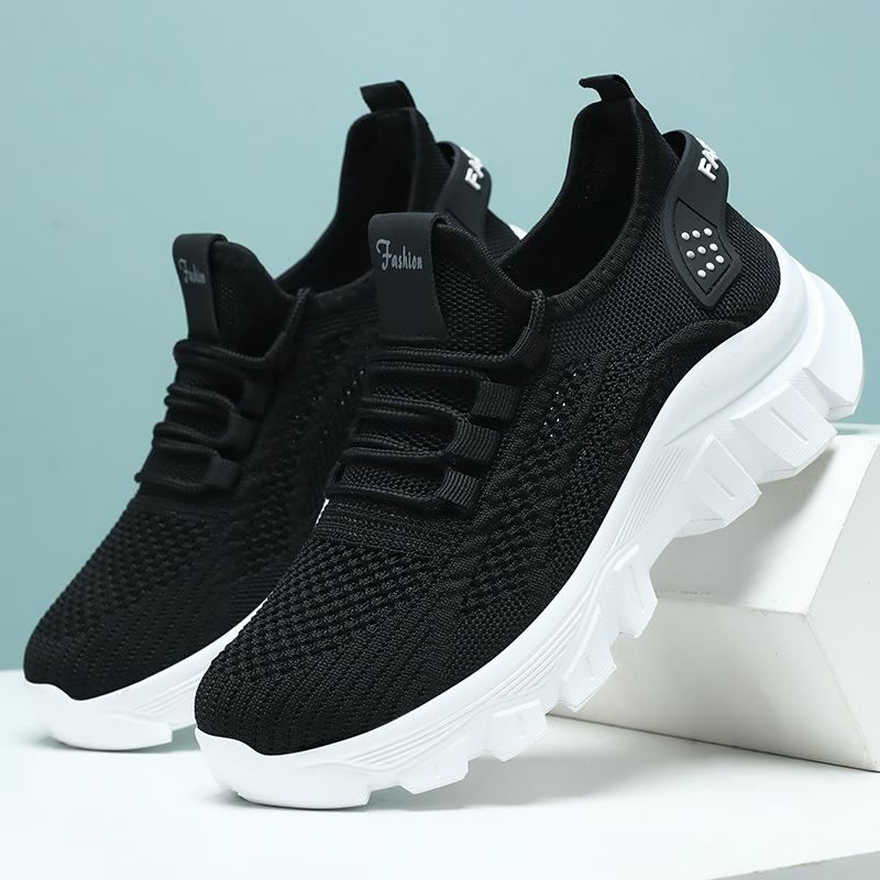 Women's Shoes Sneakers Autumn Shoes Flying Woven Breathable Running Shoes Soft Sole Comfortable Casual Shoes Lace-up Mesh Shoes