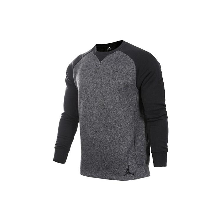 Men s Air Jordan Logo Embroidered Colorblock Fleece Lined Stay Warm Round Neck Pullover Black 834378-010 XL