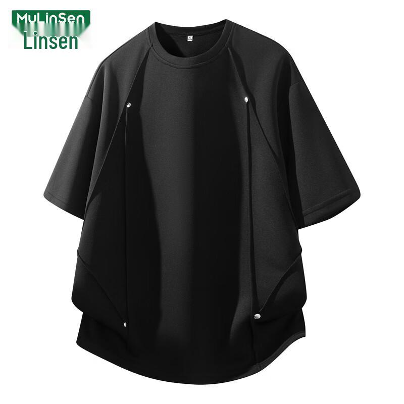 MULINSEN Men s Studded Short Sleeve Round Neck T-Shirt XL чёрный