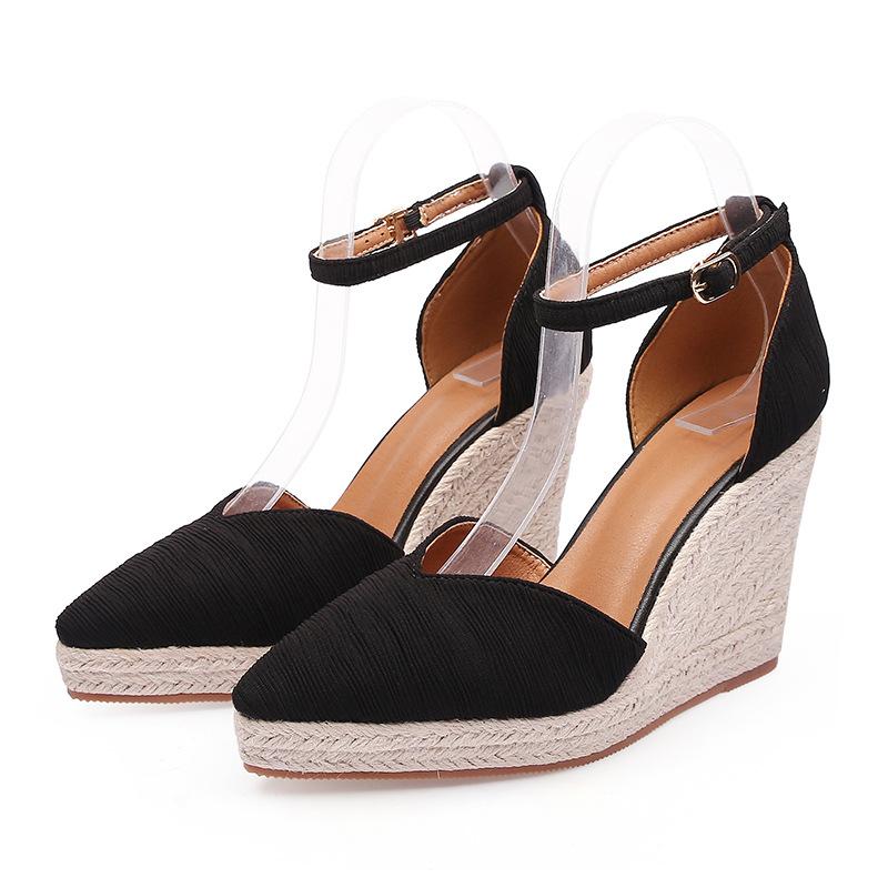 Fashion Wedges High Heel Platform Sandals Women Point Toe Hemp Heels Ankle Strap Sandals Ladies Summer Chaussures Femme Sandalias Mujer