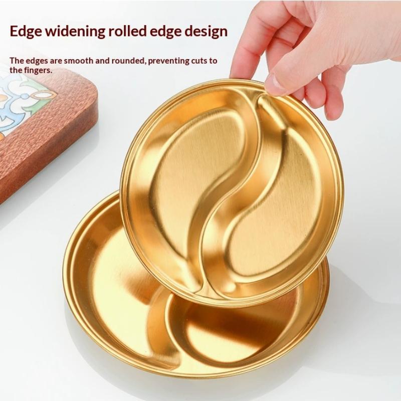 Stainless Steel Circular Divided Plate Sauce Dish Food Sauce Dish For Roast Meat Dipping Household Seasoning Snack Plate Kitchen