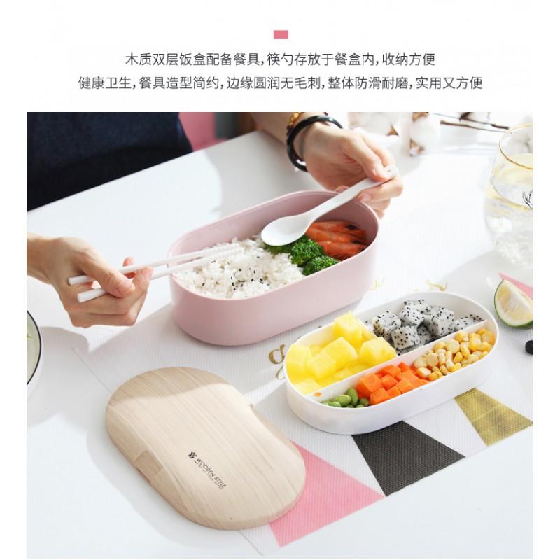 Eco-Friendly PP Oval Lunch Box With Cutlery Set 800ml Dual-Compartment Bento Students Office Workers