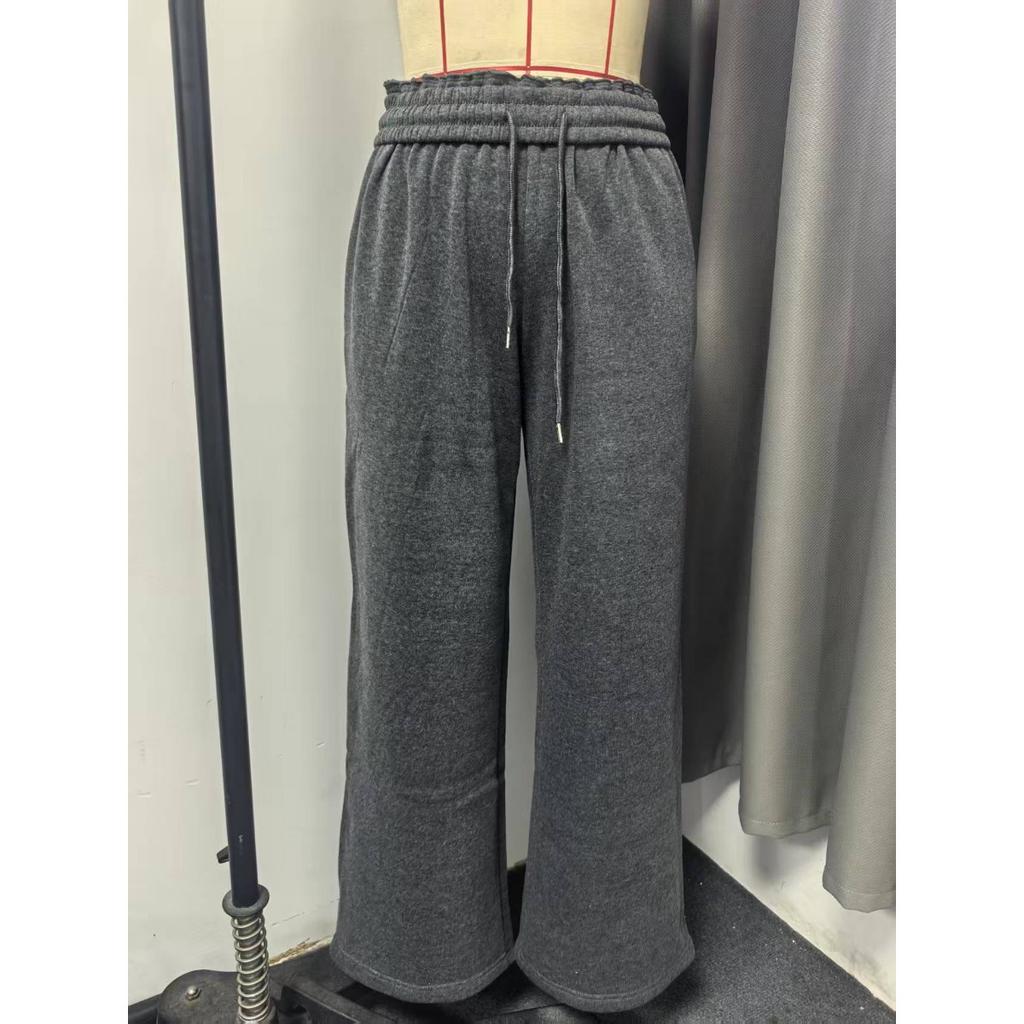 Winter Women's Fleece Lined Elastic Waist Loose Wide Leg Casual Sports Trousers, Crossborder European American Ladies Pants