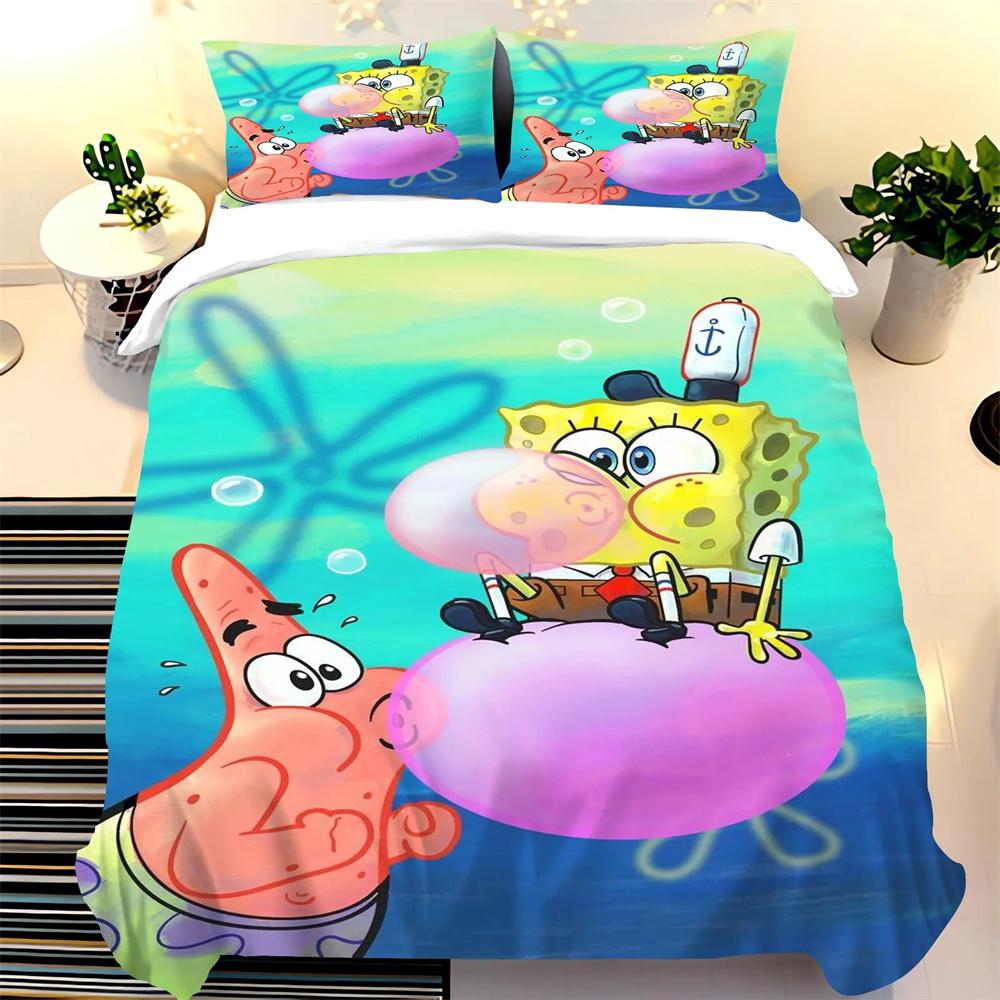 SpongeBob SquarePants Duvet Cover Set, Boy and Girl Duvet Cover Pillowcase, Cute Set, King Size Bedding Set 2/3 Piece Set