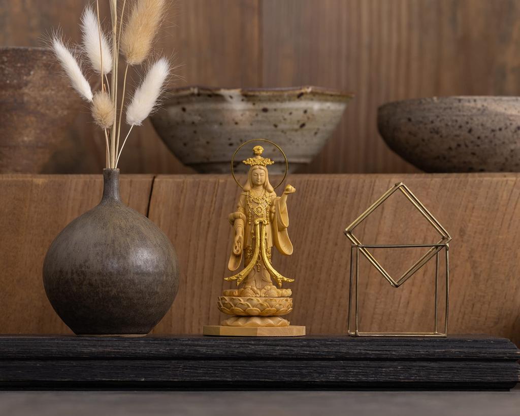 Tiny Buddha Kisshoten standing statue 11cm Joruriji style gold paint Buddha wood ornament Kisshoten - (wood boxwood, finish) - statue, figure,