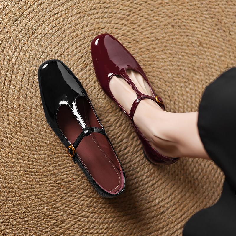 Fashion 2025 New Spring Women's Pumps Low Heels Square Toe Chunky Heel Shoes for Women Mary Janes Party Ladies Leather Shoes Big Size 43