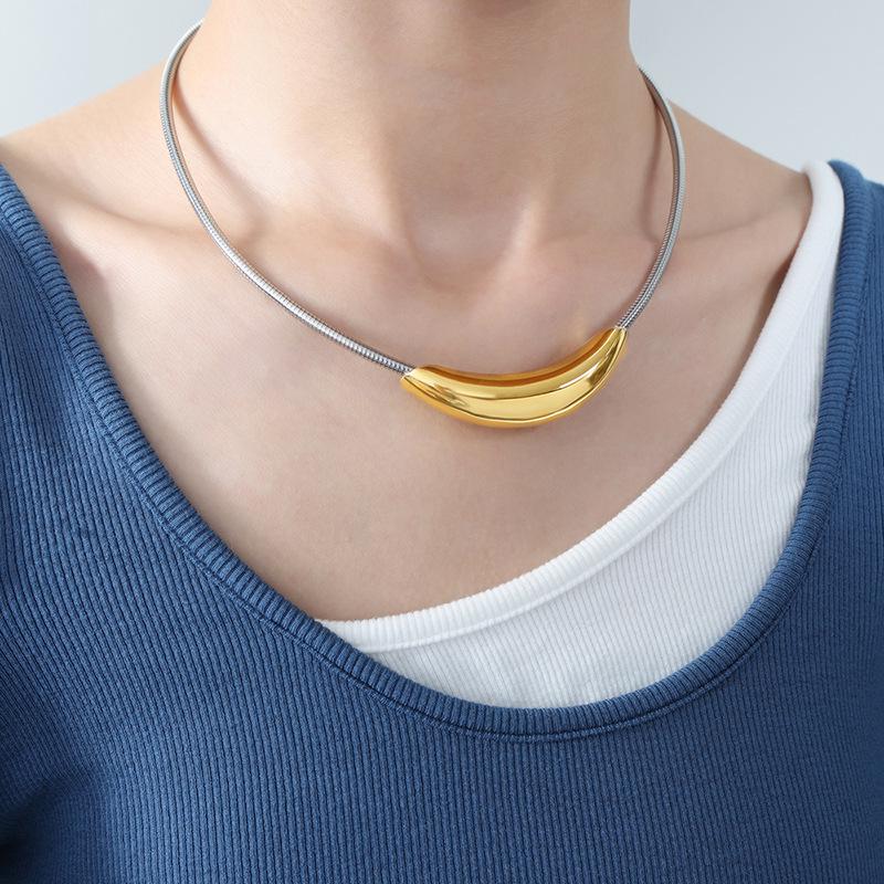 18K Gold Geometric Titanium Steel Necklace - European & American Style, Versatile Hip Hop Jewelry.