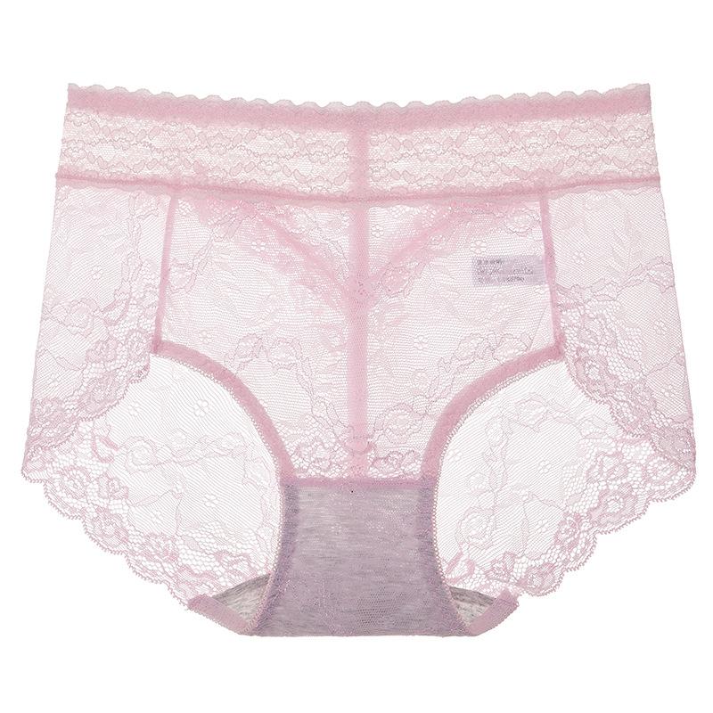 Female Summer Sexy Lace Hollow Lift Hip Pure Cotton Crotch Waist Triangle Briefs