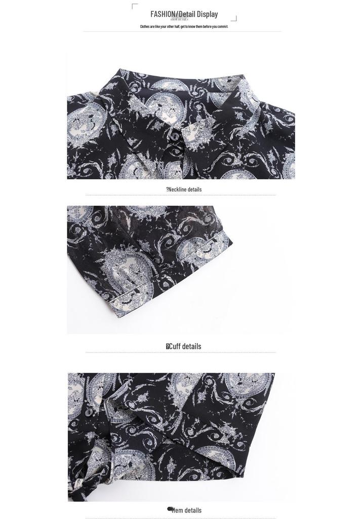 Elegant Summer Silk Print Women's Seven-Sleeve Top