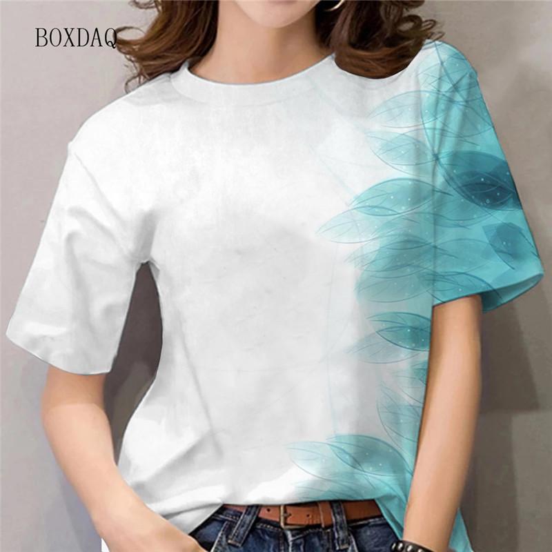 3D Floral Printed Women Casual T-shirts Short Sleeve Streetwear Round-Neck Pullovers Tees Summer Loose Basic T Shirt Tops