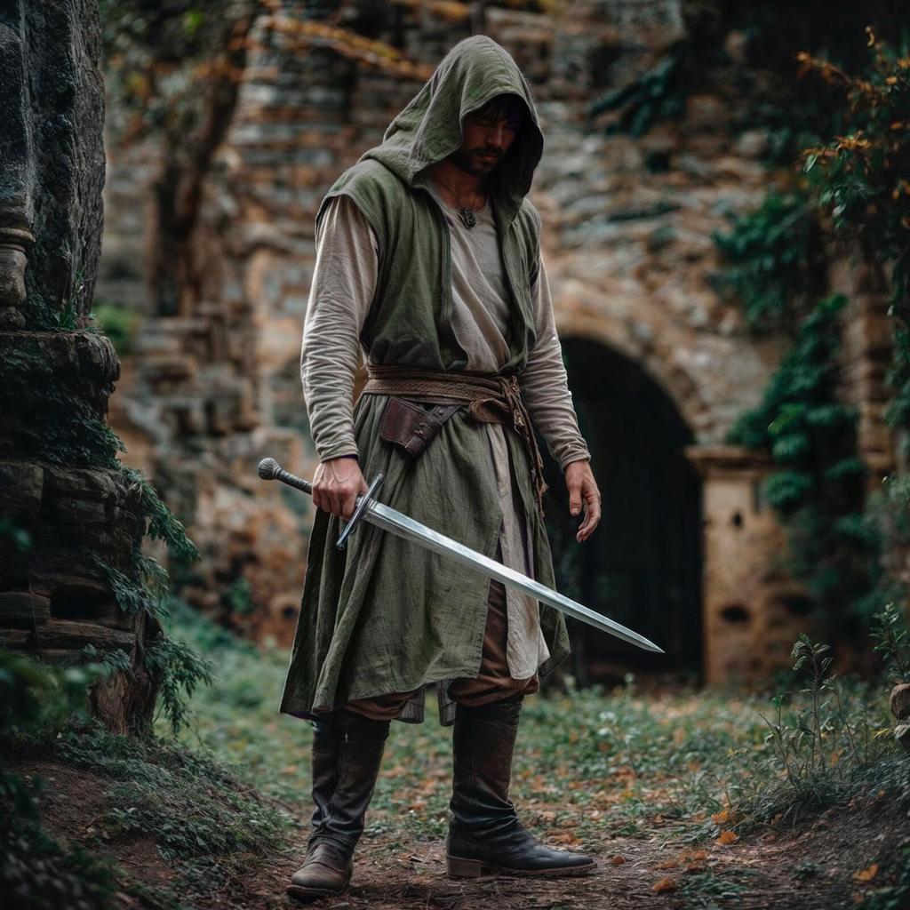 Medieval Men's Hooded Linen Ranger LARP Outerwear