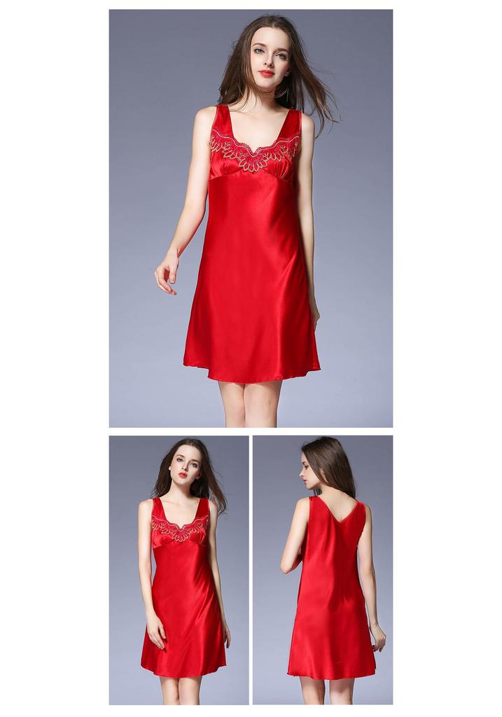 Ice Silk Lace Sleeveless Nightgown for Women - Sexy, Loose, Plus Size Pajamas