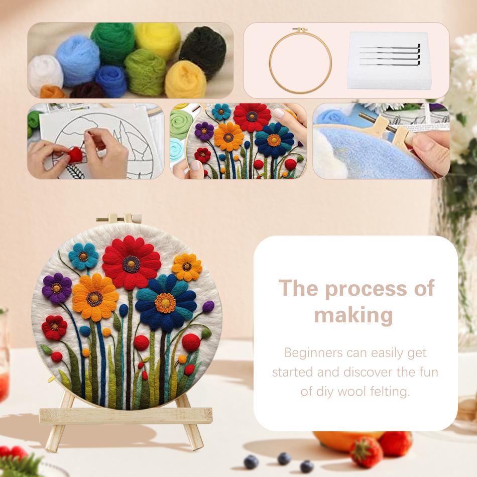 CHENISTORY Felt Painting DIY Wool Embroidery Kit Funny Floral Craft Painting DIY Wool Needle Felt Picture Kit Gift Artwork New