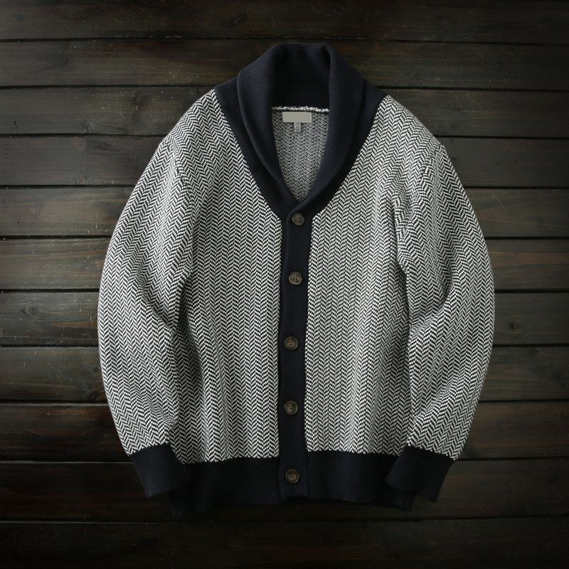 Nordic Orders Heavy Industry Jacquard Foreign Trade Tail Goods Men's Autumn and Winter Cotton Thickened Knit Cardigan Sweater Outerwear Tide