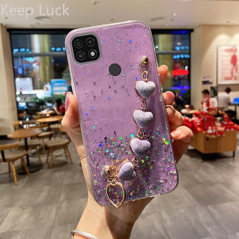 

Роскошный плюшевый чехол-браслет с сердечками для Realme C21 7 7i 8 8i Pro C11 C15 C25 C25Y A52 A72 A16, силиконовый чехол с цепочкой на запястье Realme C21 белый