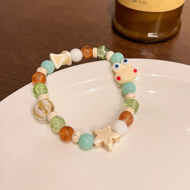 

Мультяшная милая керамическая рыба-лягушка бисерный эластичный веревочный браслет женские ювелирные изделия аксессуары подарки белый