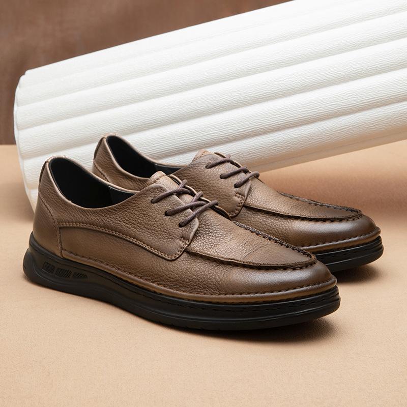 Casual Sports Business Leather Shoes Men'S Leather Breathable Lazy Lace-Up High-End Heightening Men'S Shoes British Board Shoes