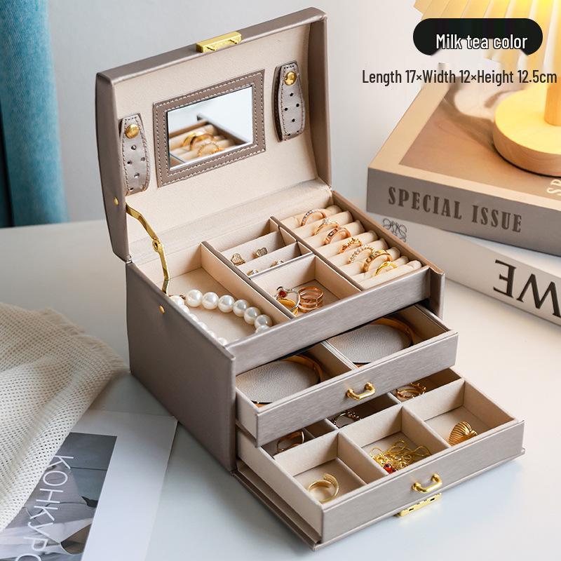 High-Capacity Multi-Layer Jewelry Organizer Box with Lock & Mirror