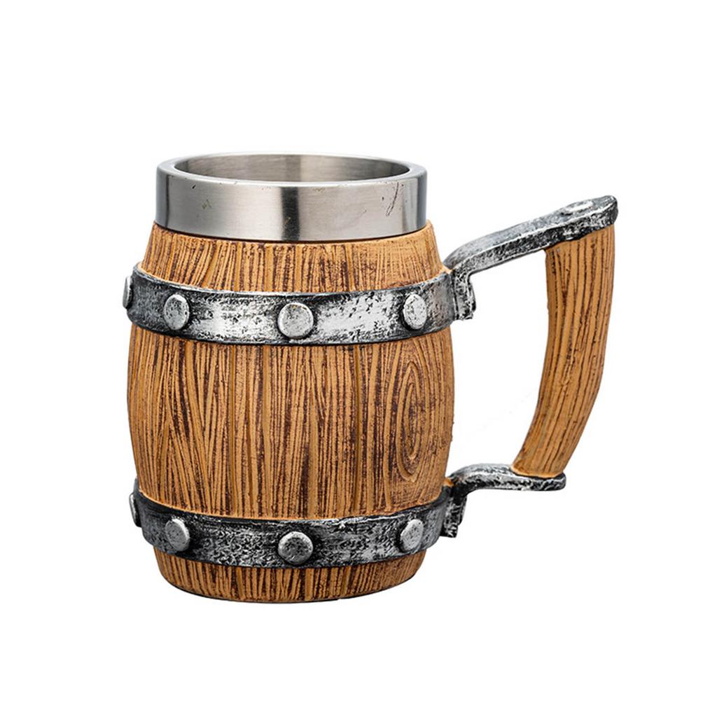 Insulated Nonrust Steel Beer Cup Retro Wood Texture Design Oversized Capacity Resin Reinforced Exteriors For Camping Parties