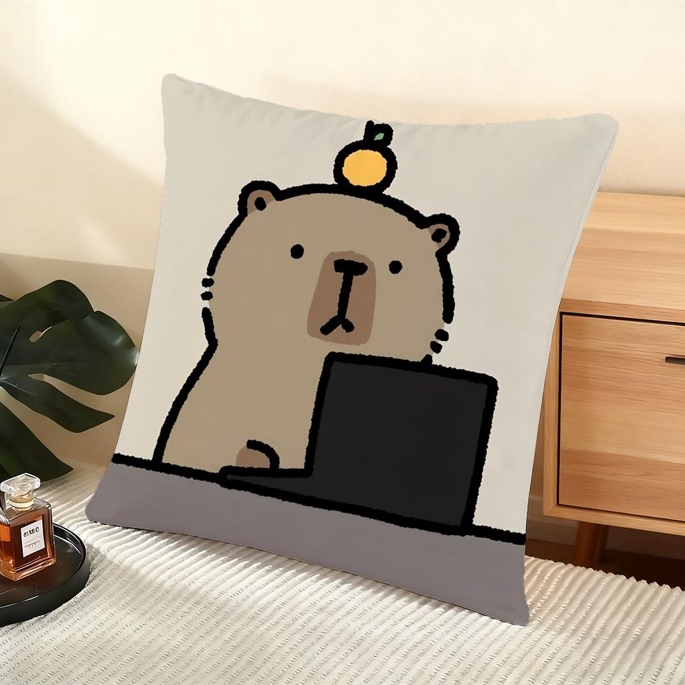 Cute Ccapybara Cushion Cover Soft Short Plush Pillow Cover Smooth Cozy Texture Aesthetic Cushion Case Home Decor