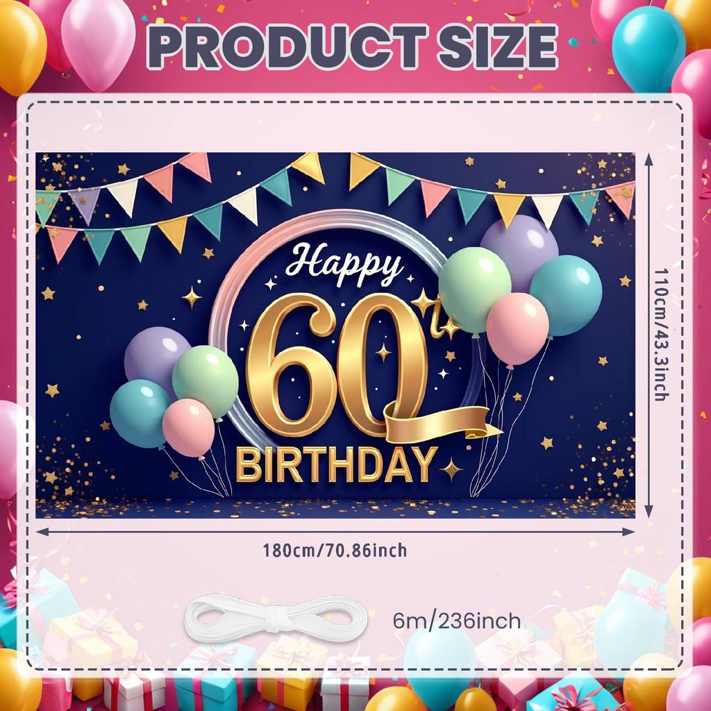 Bannière de Célébration d'Anniversaire Aspect Luxueux Fond d'Anniversaire Bannière pour 60ème Anniversaire Décoration Étoiles Pailletées Pour Lieu de Fête Intérieur