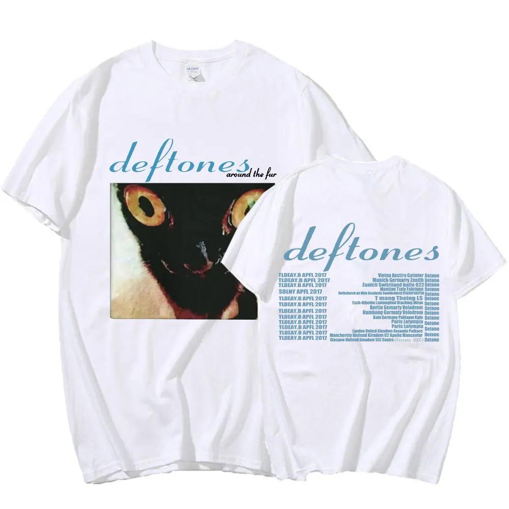Mode Deftones Around T-Shirt Hip Hop Rockband The Fur Tour Band Konzert Katze Grafik T-Shirts Dicke Baumwolle Übergroßes T-Shirt