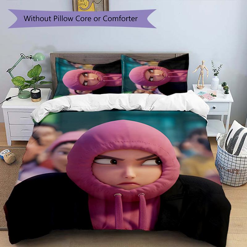 KPOP Hunter 3pcs Bedding Set Duvet Cover Closure Includes 1 Duvet Cover & 2 Pillowcases for All Seasons Bedroom Home Dorm Decor