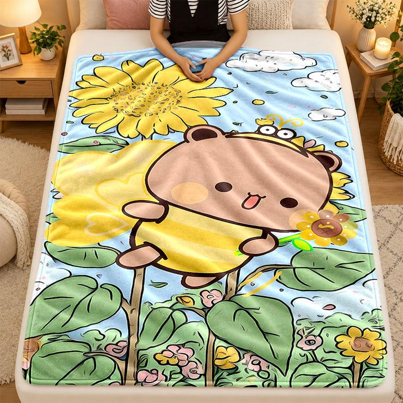 Flannel BlanketBubu Brownie Warm Soft Throw Blanket for Indoor Sofa Bed Living Room Use
