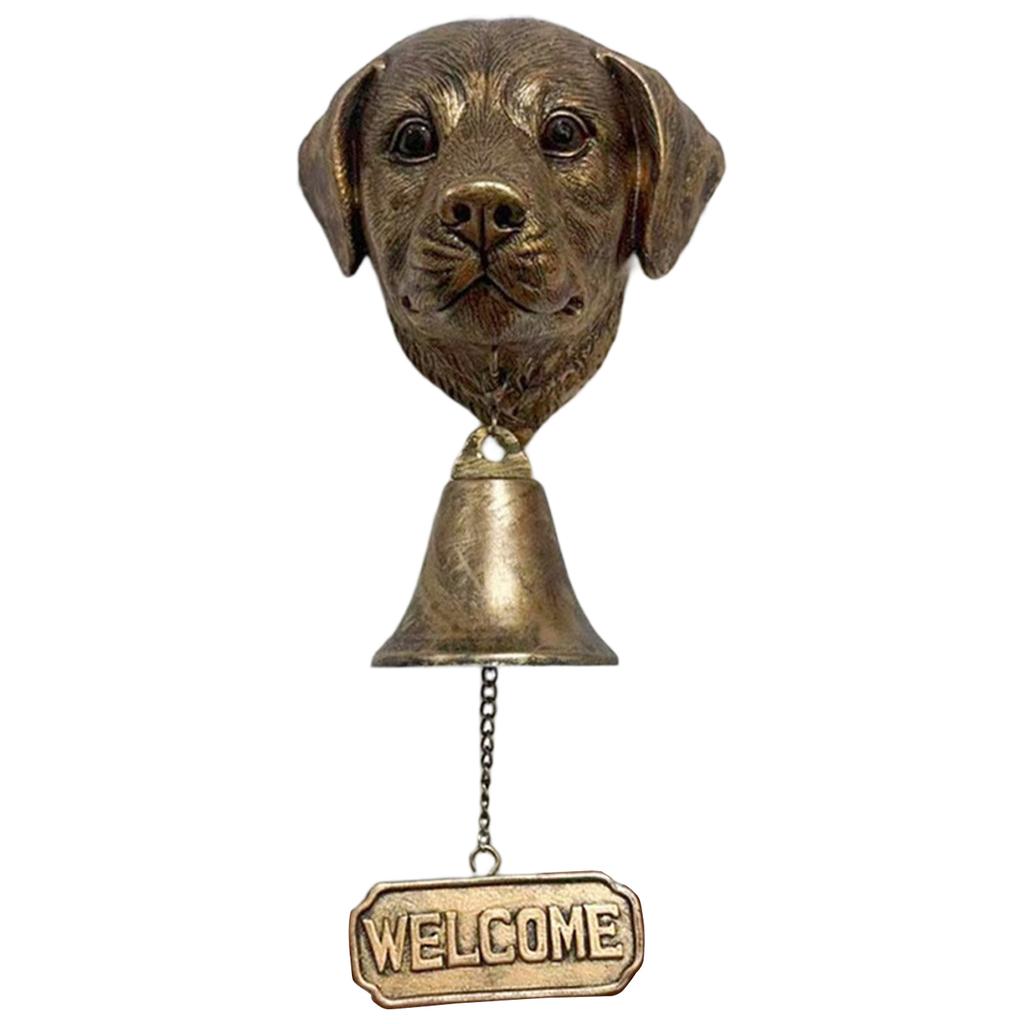 Vintage Bronze Dog Head Shape Resins Welcome Doorbell Outdoor Wall Hanging Decoration For Dog Lover Home Entrance Decors