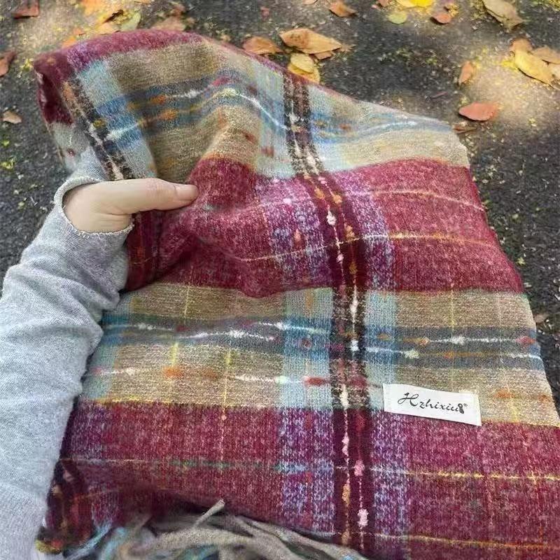 Versatile warm scarf student niche winter imitation cashmere shawl fringed galaxy plaid scarf woman