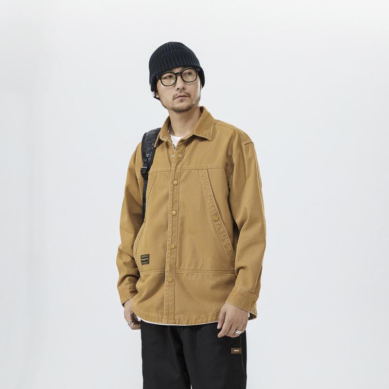 Heavy Cotton Tooling Denim Jacket Men'S High-End Texture Thick Long-Sleeved American Retro Casual Shirt Jacket