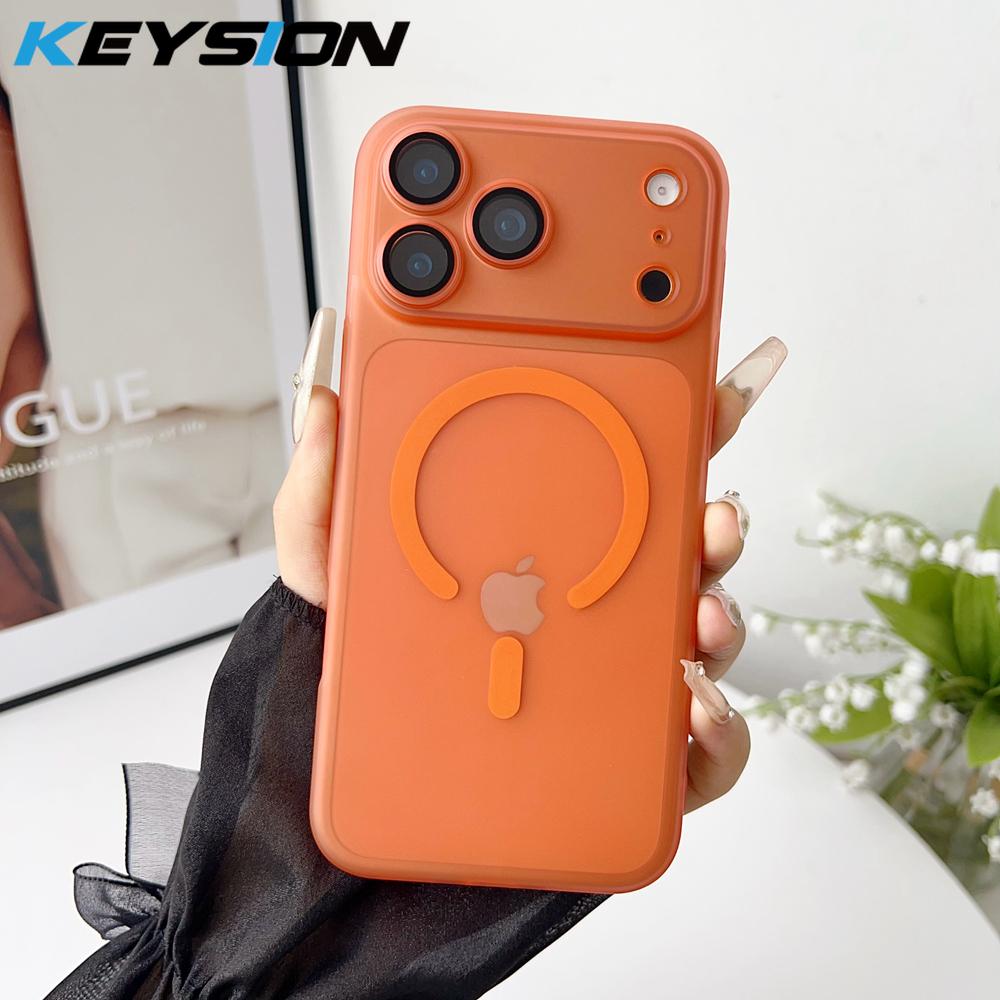 KEYSION Ultradünne Matte Klare Hülle für Magsafe für iPhone 13 14 15 Pro Max 15 Plus Magnetische Kabellose Lade-Rückabdeckung