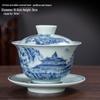 Large Blue & White Retro Sancai Gaiwan Ceramic Tea Cup with Infuser - Kung Fu Tea Set