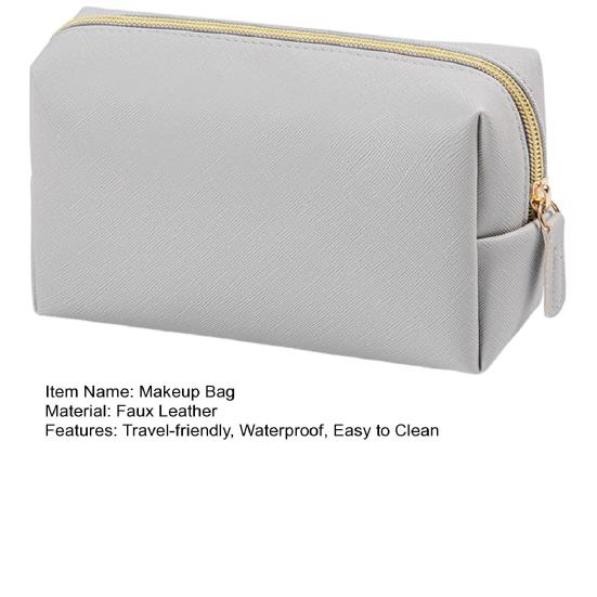 Portable Makeup Bag Faux Leather Cosmetic Bag Waterproof Solid Color Toiletry Organizer for Daily Use Travel Business Trip