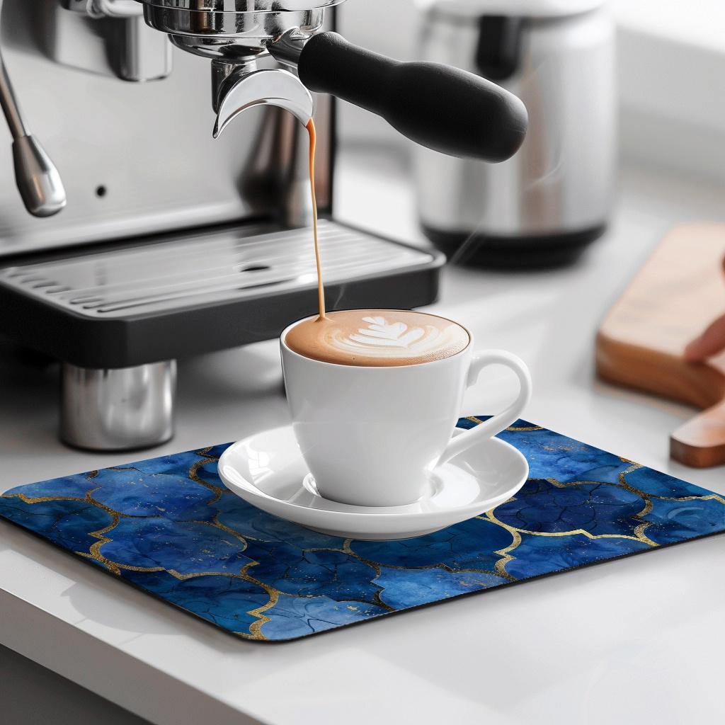 1 ks Gumová sušicí podložka s retro marockým modrým zlatým potiskem pro kavárnu, kuchyňský koberec, prostírání na stůl, odolná diatomová hlinka, podložka na stůl, podložka pro domácí mazlíčky, kávové nádobí