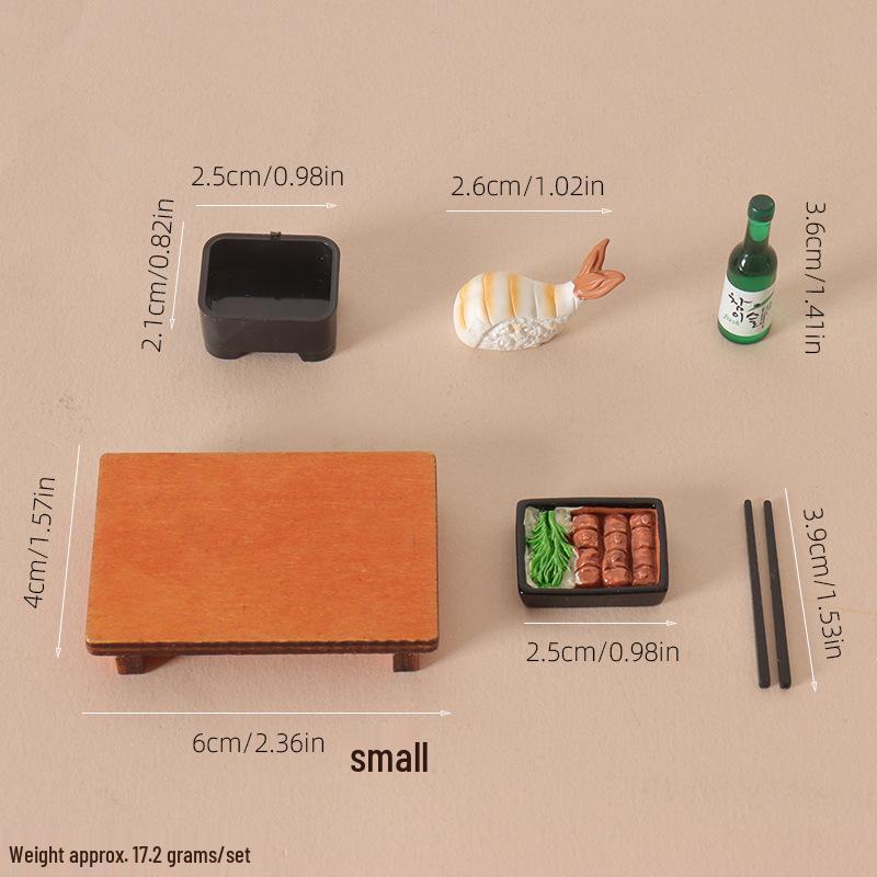 Miniature Japanese Dollhouse Set: Ramen, Sake, Dinner Plate, Chopsticks, Wooden Table Toy