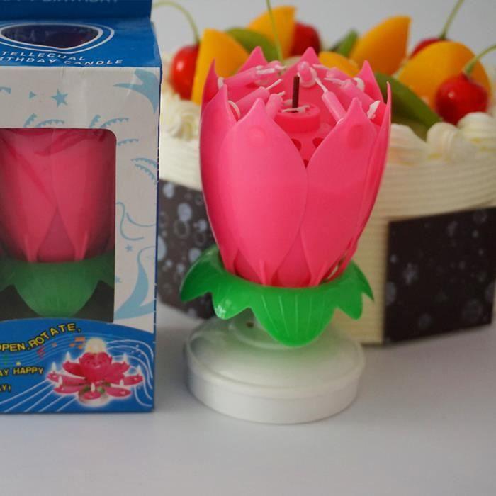 Double couche de bougie d'anniversaire de lotus avec bougie de musique tournante avec une chanson de joyeux anniversaire (rouge)