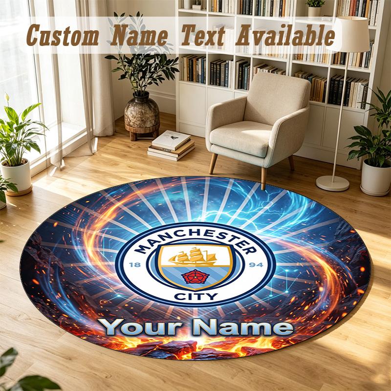 Round Rug Custom NameManchester City Pattern Non Slip Carpet Home Floor Decor
