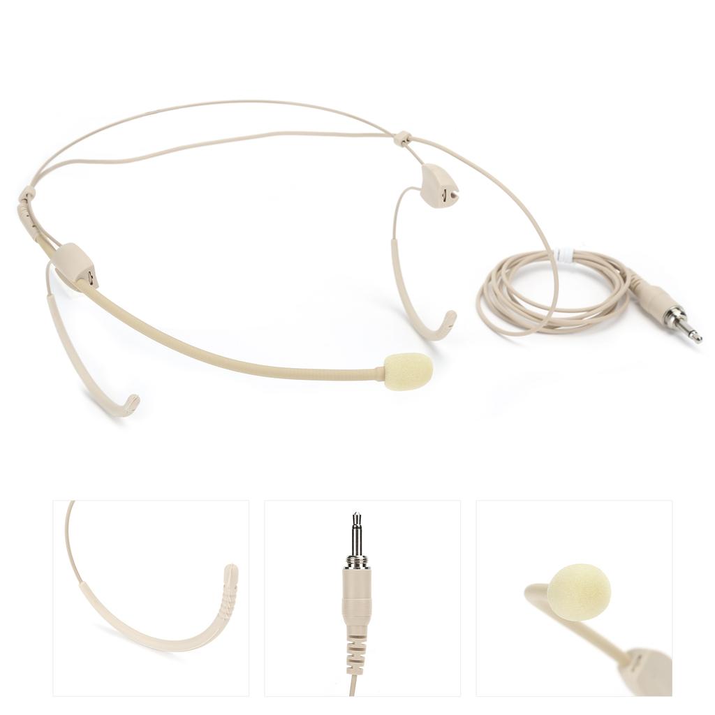 Beige 3.5mm Jack Male Screw Lock Binaural Hanging Microphone for Bodypack Transmitter