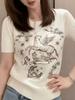 2026 Year of the Horse Embroidered Wool Knit Short Sleeve Sweater - Women's Slim Fit Base Layer for Spring/Summer