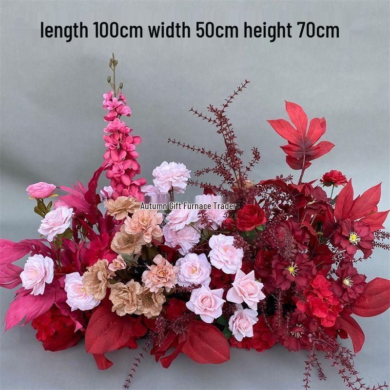 Red Chinese Engagement Wedding Floor Arrangement - Aisle and Stage Silk Flower Decoration
