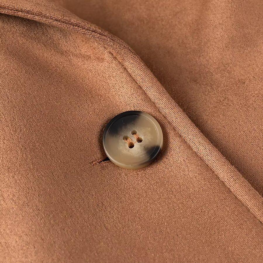 2024 Autumn Women's European-American Style Suede Double-Breasted Long-Sleeved Coat